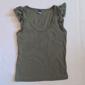 Old Navy Olive Ruffle Sleeve Tank Top